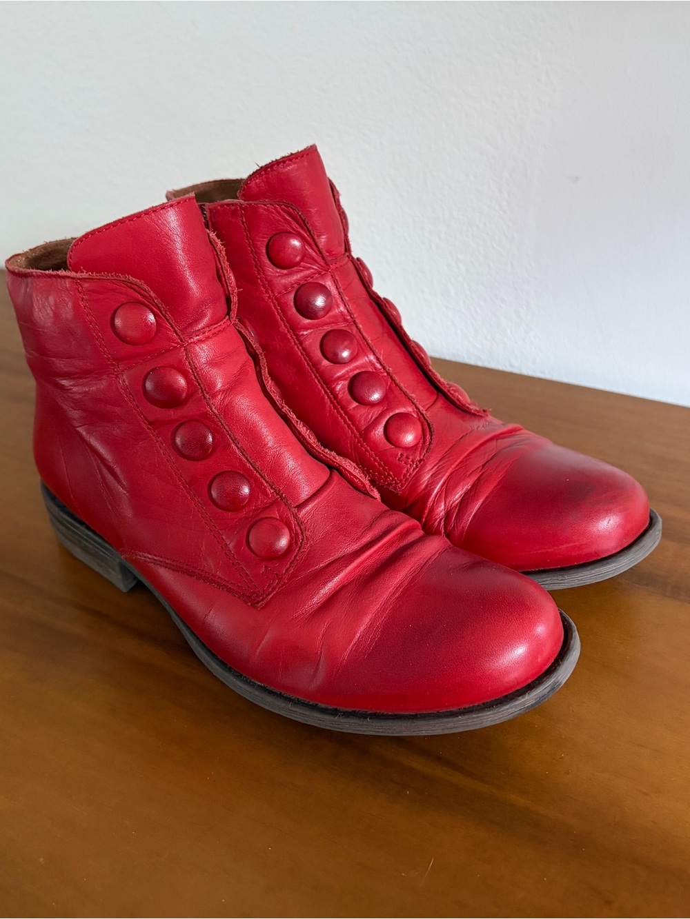 Miz Mooz Red Leather Button-Front Ankle Booties